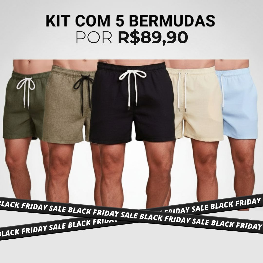 Kit 5 Bermudas Linho Premium | BLACK FRIDAY