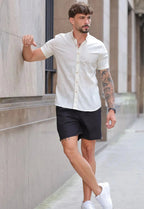 Camisa Masculina Manga Curta Gola Padre Slim Bege