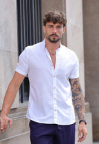 Camisa Masculina Manga Curta Gola Padre Slim Branca