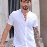 Camisa Masculina Manga Curta Gola Padre Slim Branca