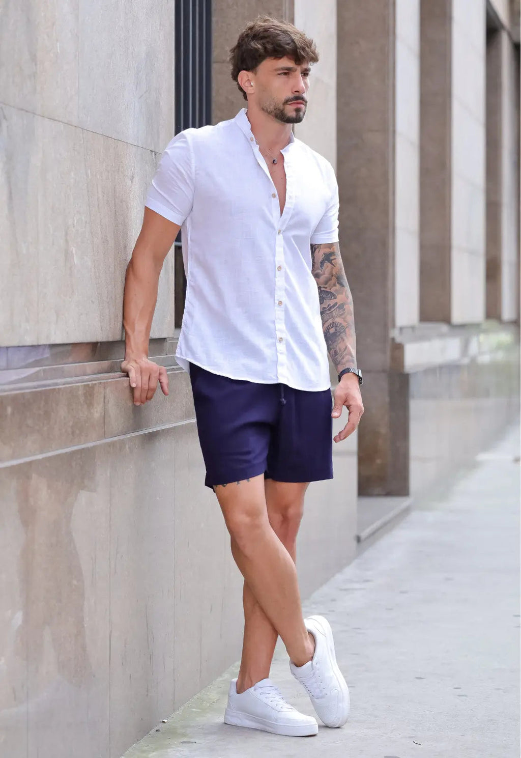 Camisa Masculina Manga Curta Gola Padre Slim Branca