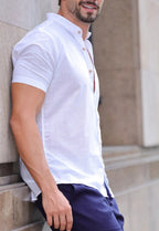 Camisa Masculina Manga Curta Gola Padre Slim Branca