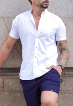 Camisa Masculina Manga Curta Gola Padre Slim Branca