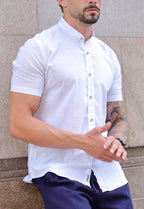 Camisa Masculina Manga Curta Gola Padre Slim Branca