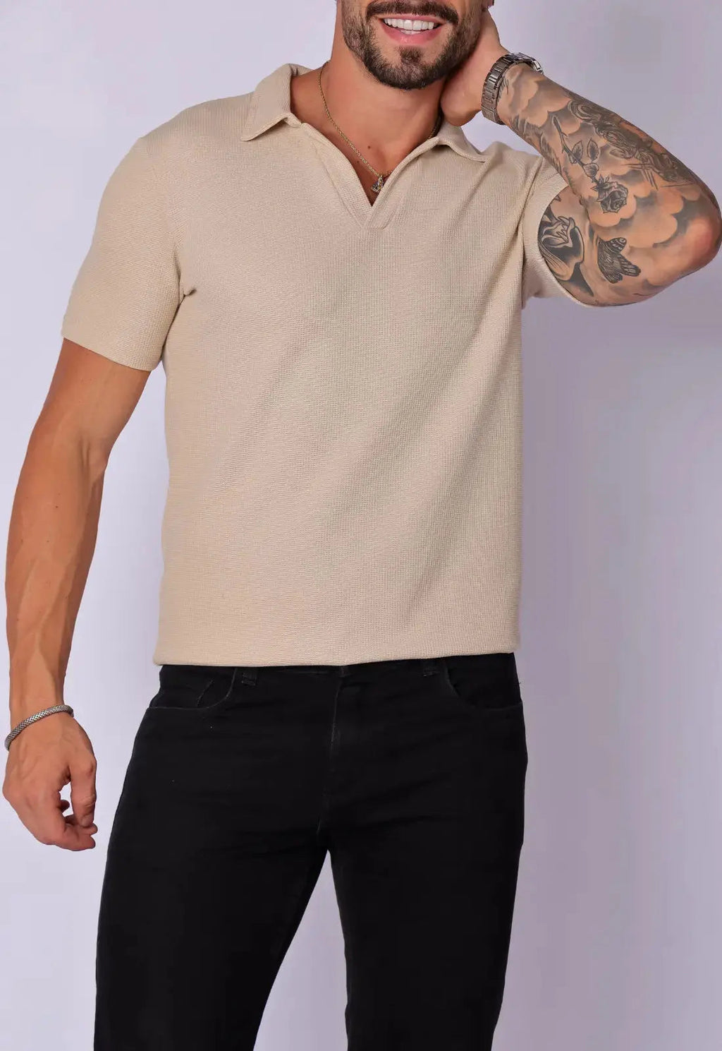 Camisa Polo Italiana Tricot Bege