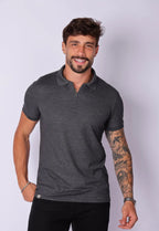 Camisa Polo Ziper Chumbo