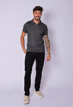 Camisa Polo Ziper Chumbo