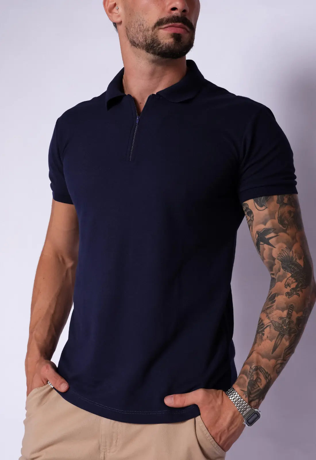 Camisa Polo Ziper Azul Marinho