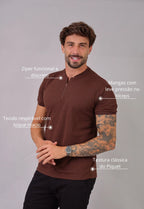 Camiseta Gola Padre Zíper Marrom