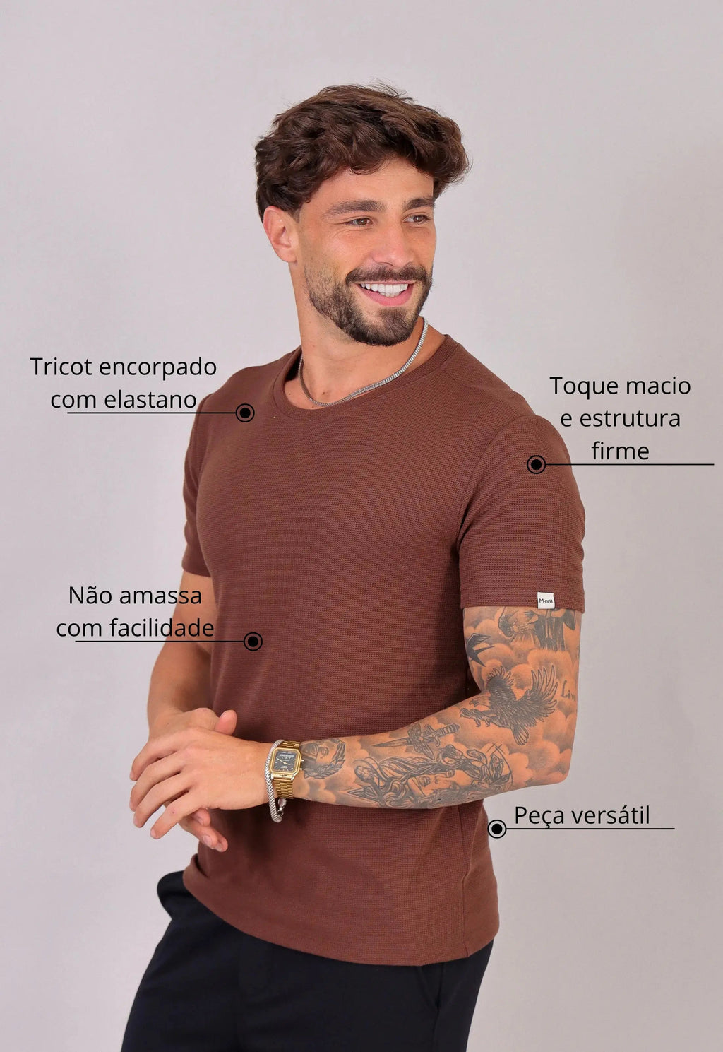 Camiseta Masculina Tricot Marrom Café