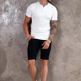 Camiseta Henley Canelada Branca