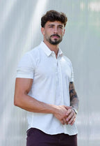 Camisa Masculina Manga Curta Flame Slim Bege