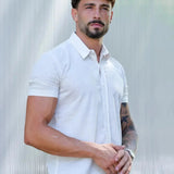 Camisa Masculina Manga Curta Flame Slim Bege