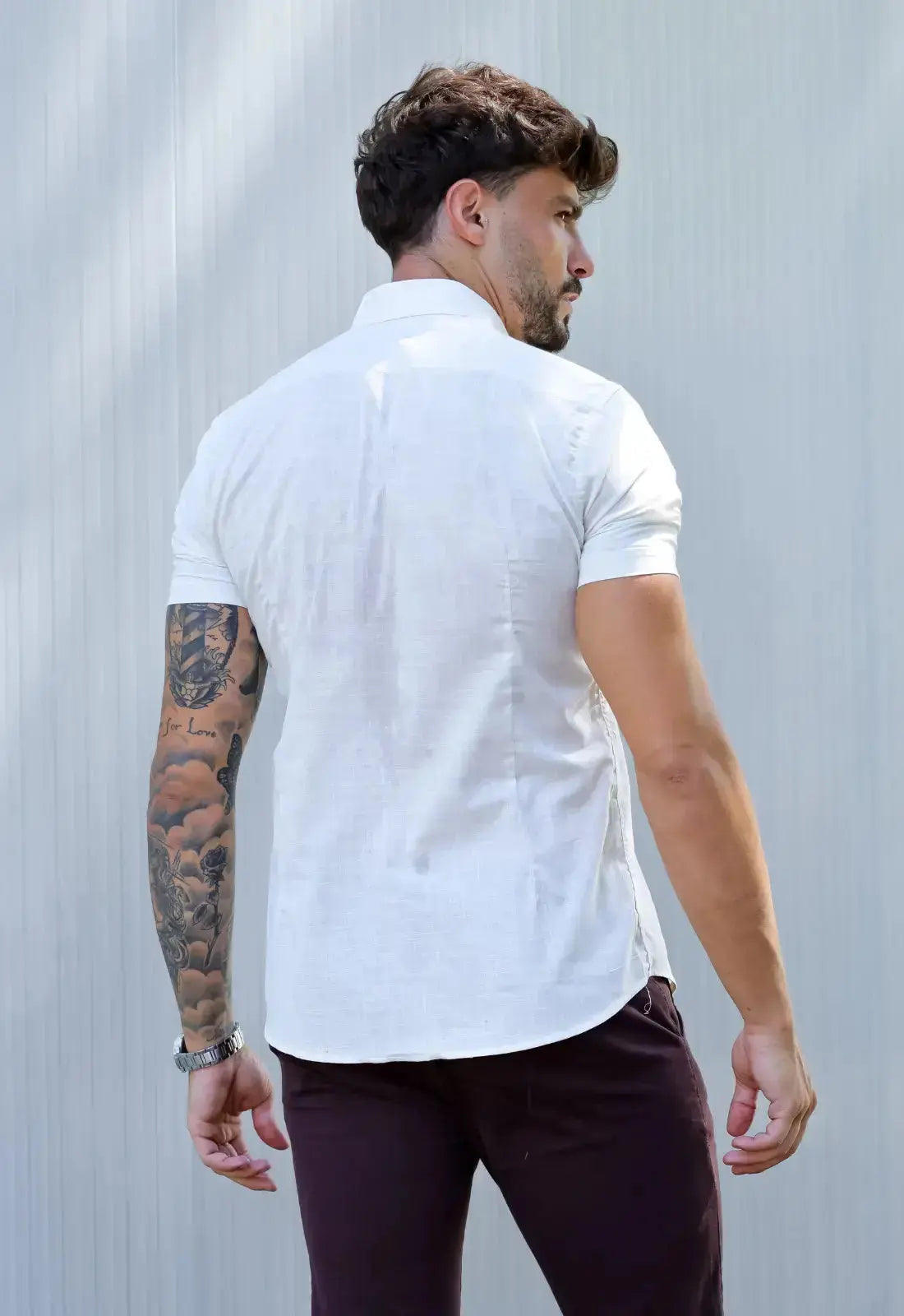 Camisa Masculina Manga Curta Flame Slim Bege