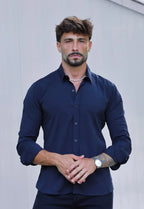 Camisa Masculina Manga Longa Slim Preta