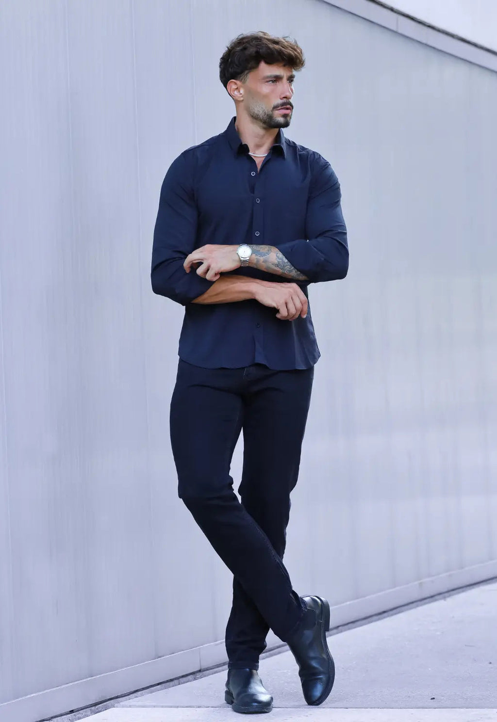 Camisa Masculina Manga Longa Slim Preta