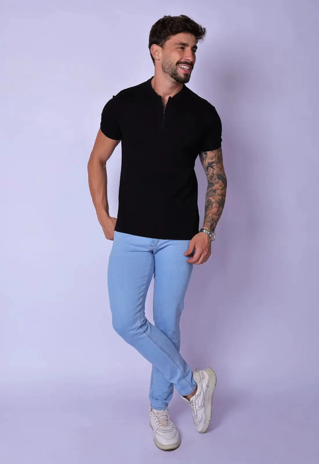 Camiseta Gola Padre zíper Preta