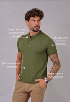 Camiseta Henley Slim Tricot com Elastano Verde