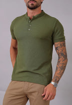 Camiseta Henley Slim Tricot com Elastano Verde