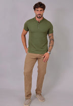 Camiseta Henley Slim Tricot com Elastano Verde