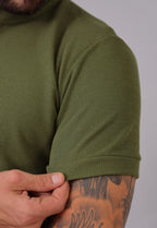 Camiseta Henley Slim Tricot com Elastano Verde