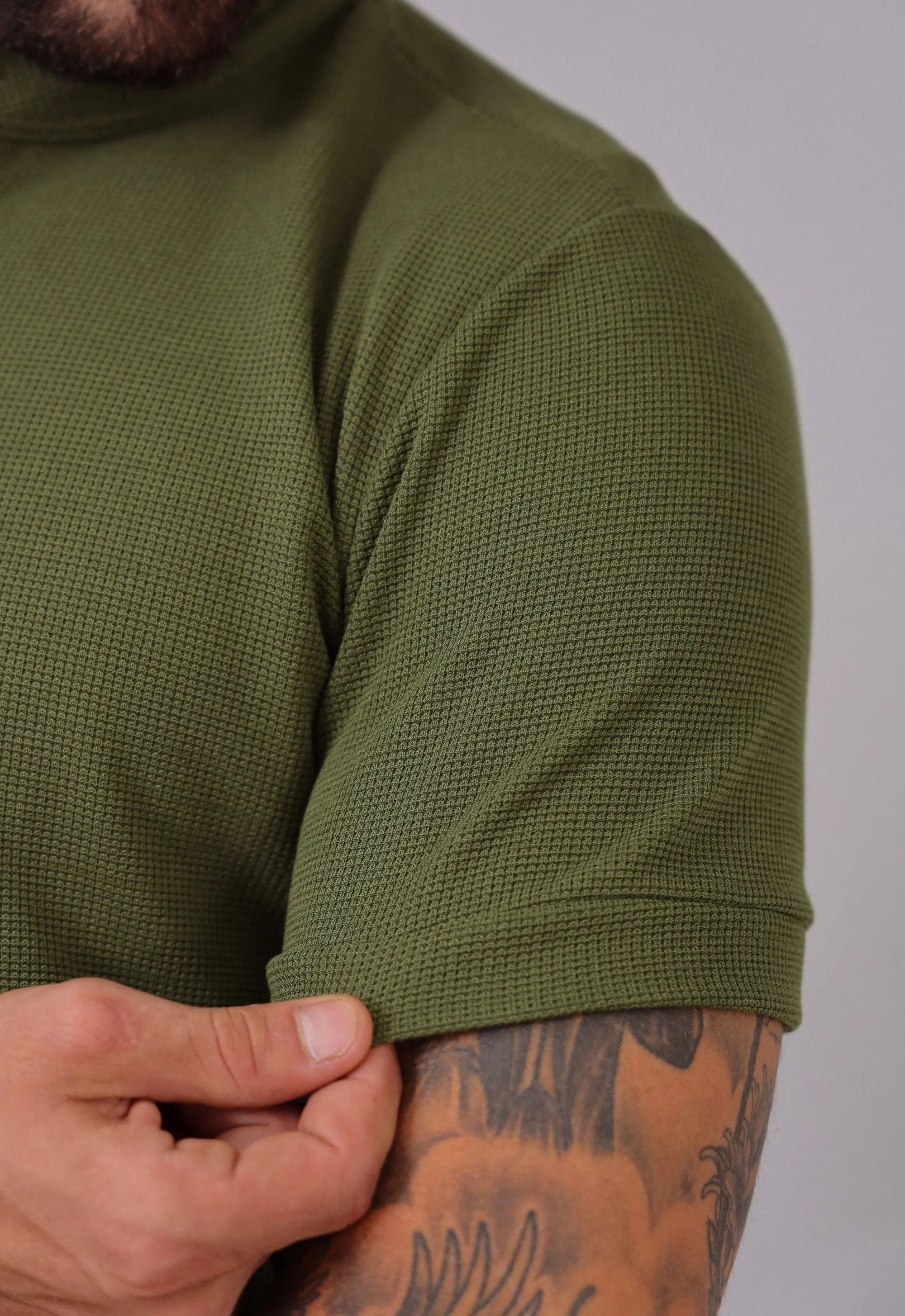 Camiseta Henley Slim Tricot com Elastano Verde
