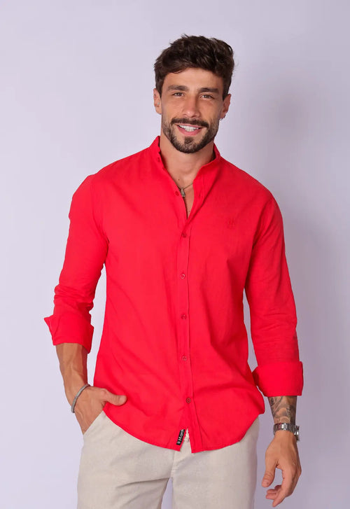 Camisa Masculina Gola Padre Tecido Leve Vermelha