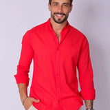 Camisa Masculina Gola Padre Tecido Leve Vermelha