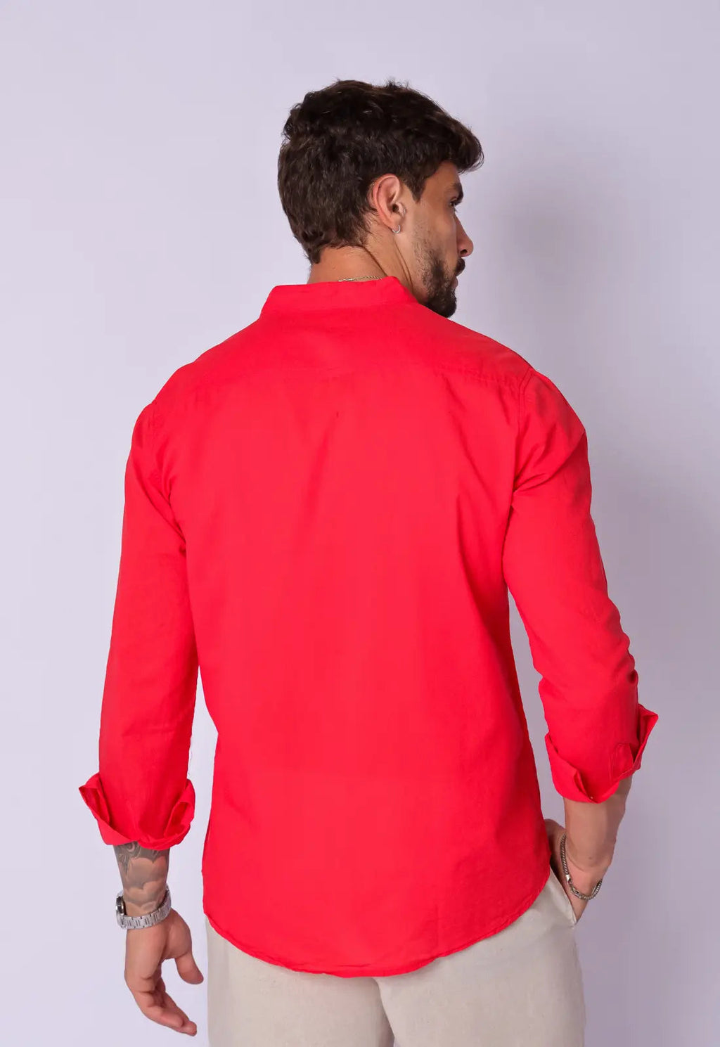 Camisa Masculina Gola Padre Tecido Leve Vermelha