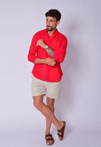 Camisa Masculina Gola Padre Tecido Leve Vermelha
