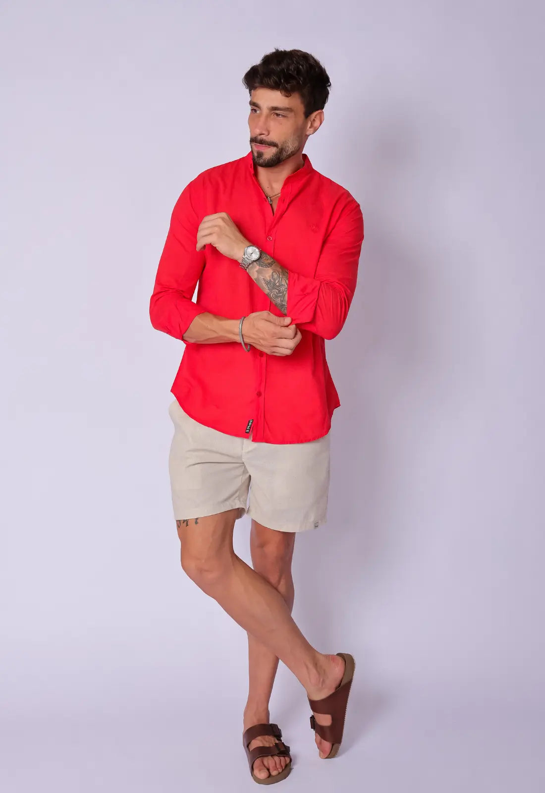 Camisa Masculina Gola Padre Tecido Leve Vermelha