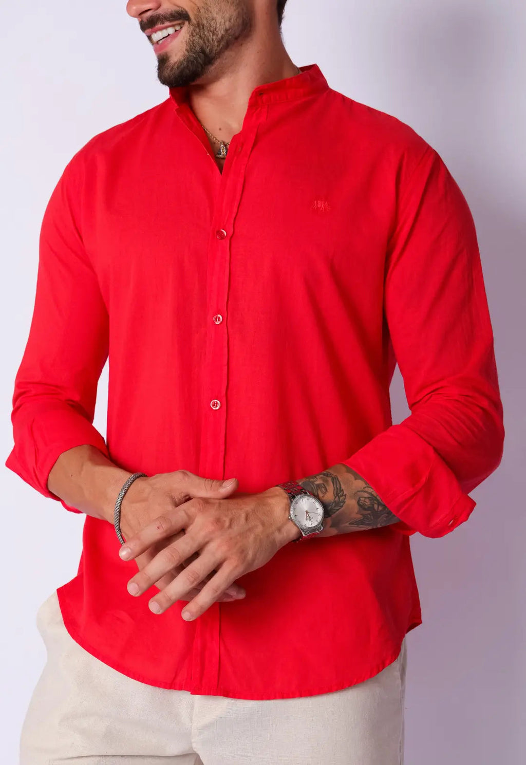 Camisa Masculina Gola Padre Tecido Leve Vermelha