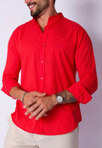 Camisa Masculina Gola Padre Tecido Leve Vermelha