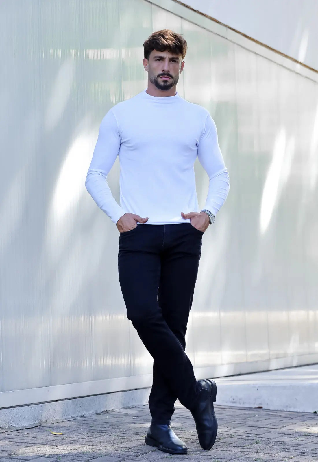 Camiseta Slim Manga Longa Gola Média Branca