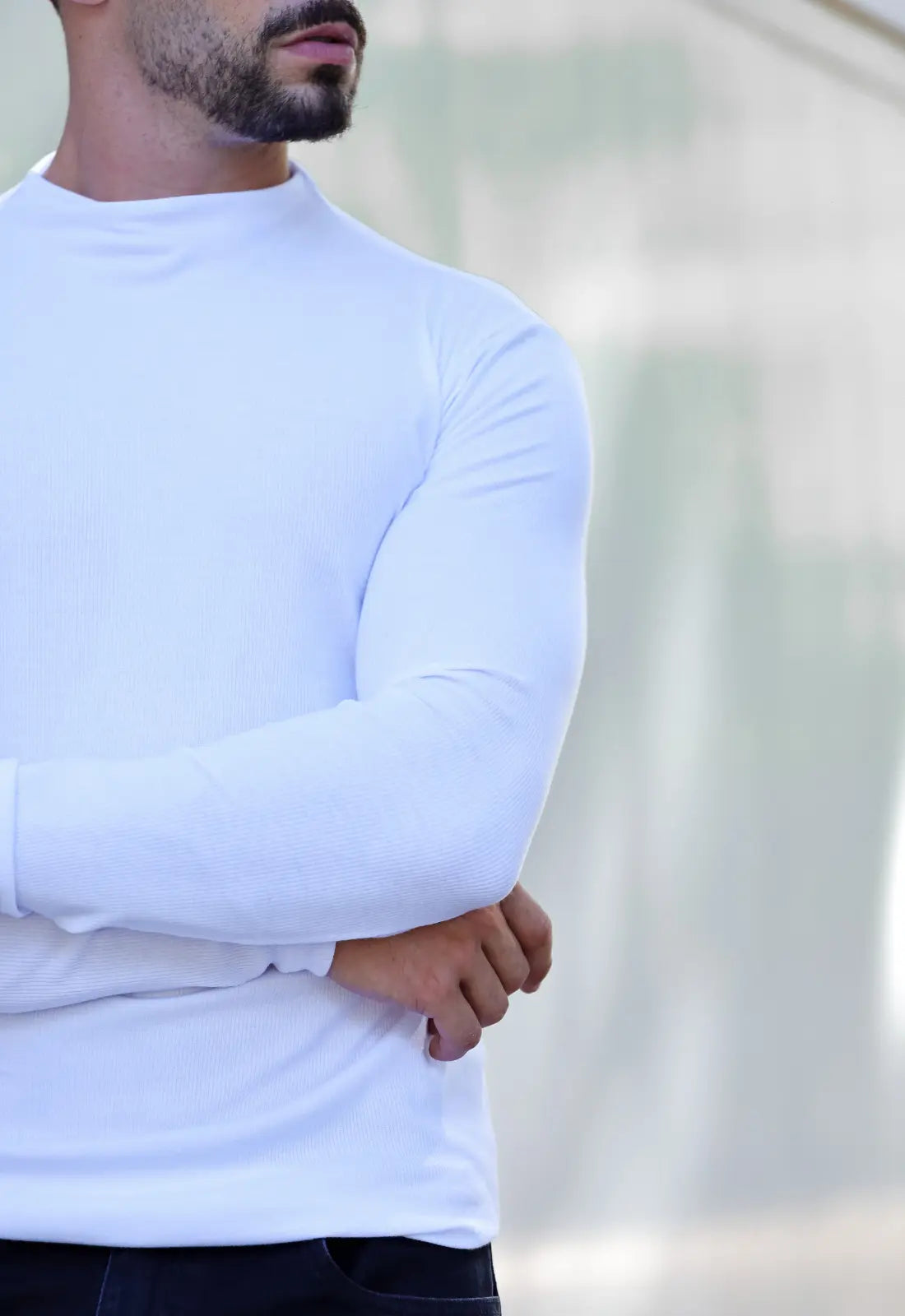 Camiseta Slim Manga Longa Gola Média Branca