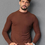 Camiseta Slim Manga Longa Gola Média Marrom