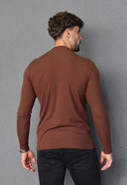 Camiseta Slim Manga Longa Gola Média Marrom