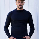 Camiseta Slim Manga Longa Gola Média Preto